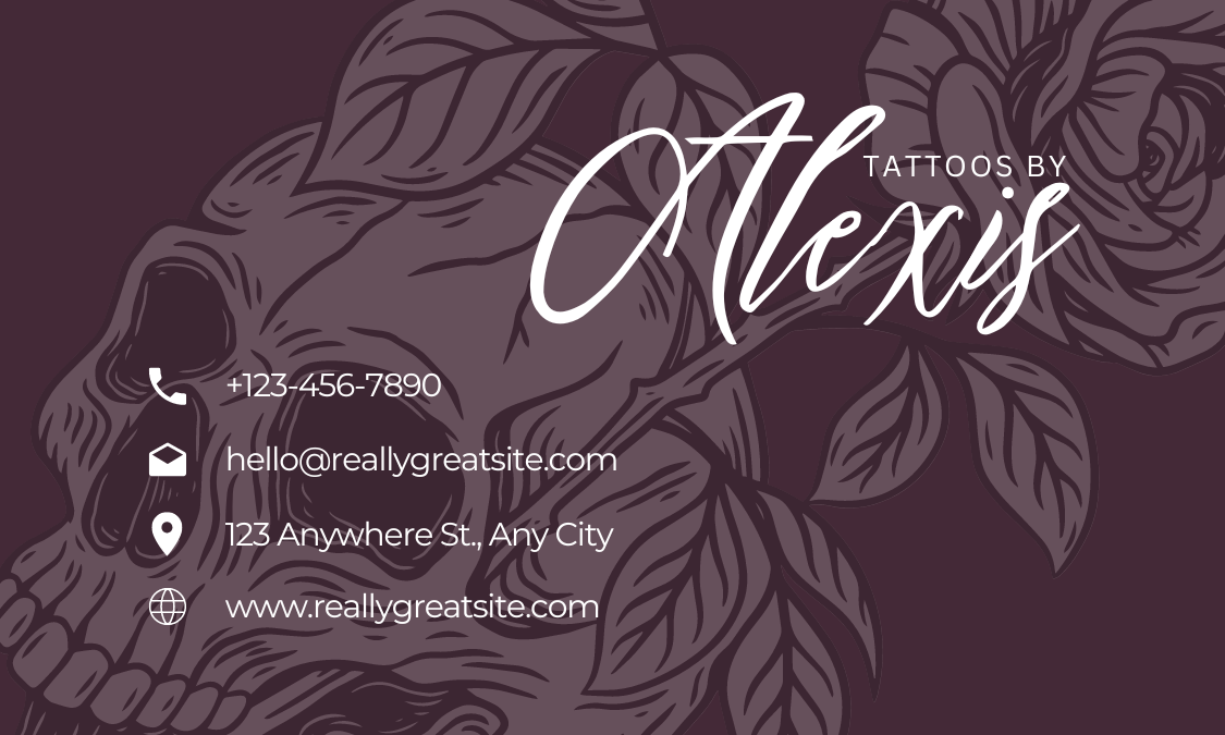 Skull and Rose Tattoo- Business Card Template - One Side