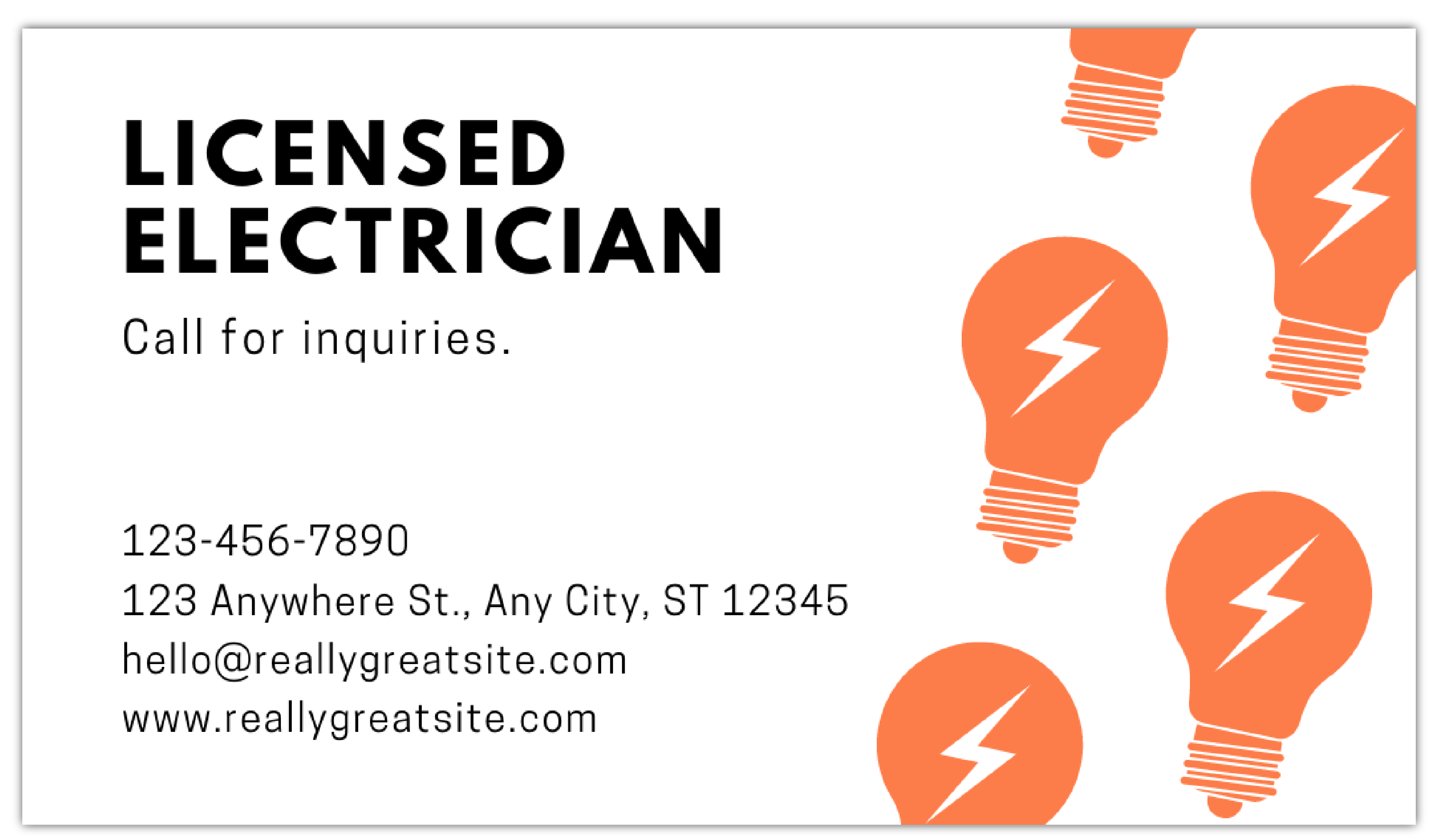 Orange Electrician - Business Card Template - One Side