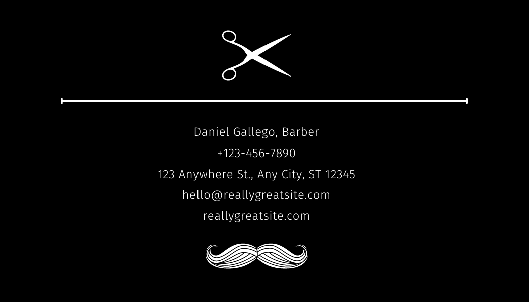 Minimal Barber Black - Business Card Template - One Side