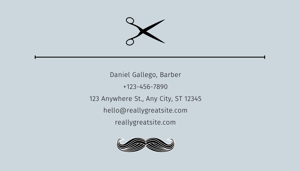 Minimal Barber Blue - Business Card Template - One Side