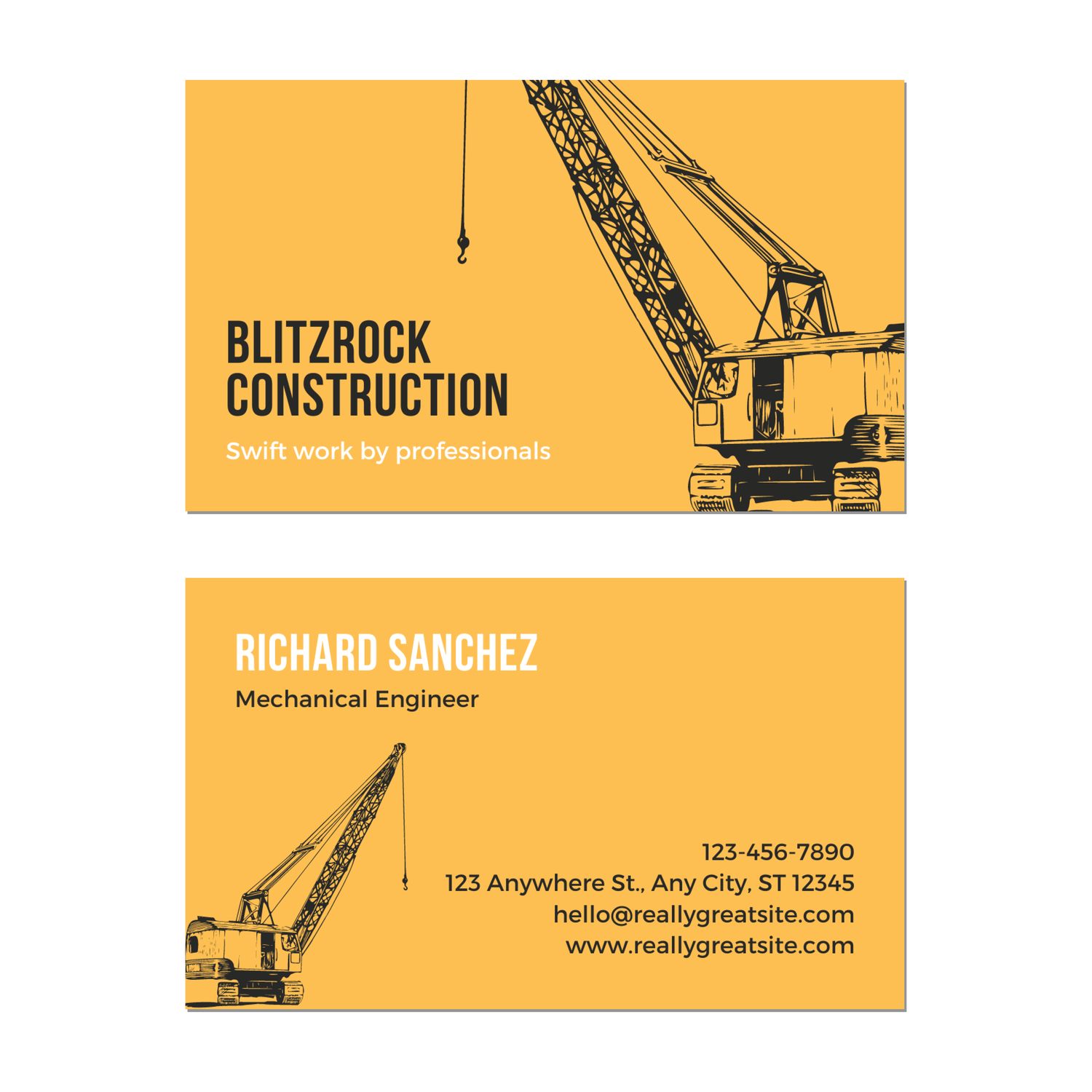 Construction Crane - Business Card Template - Two Side