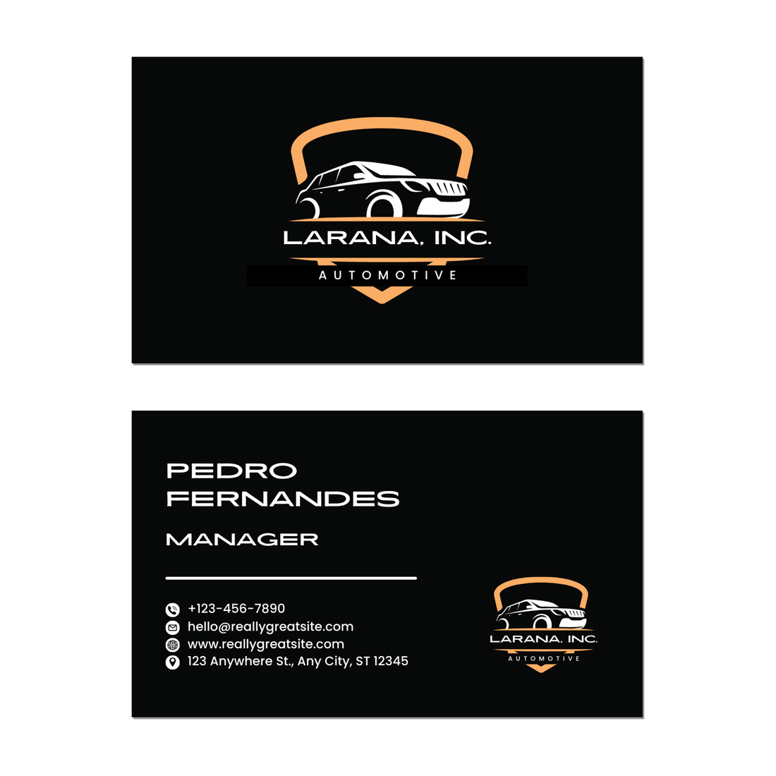 Yellow Black Car - Business Card Template - Two Side