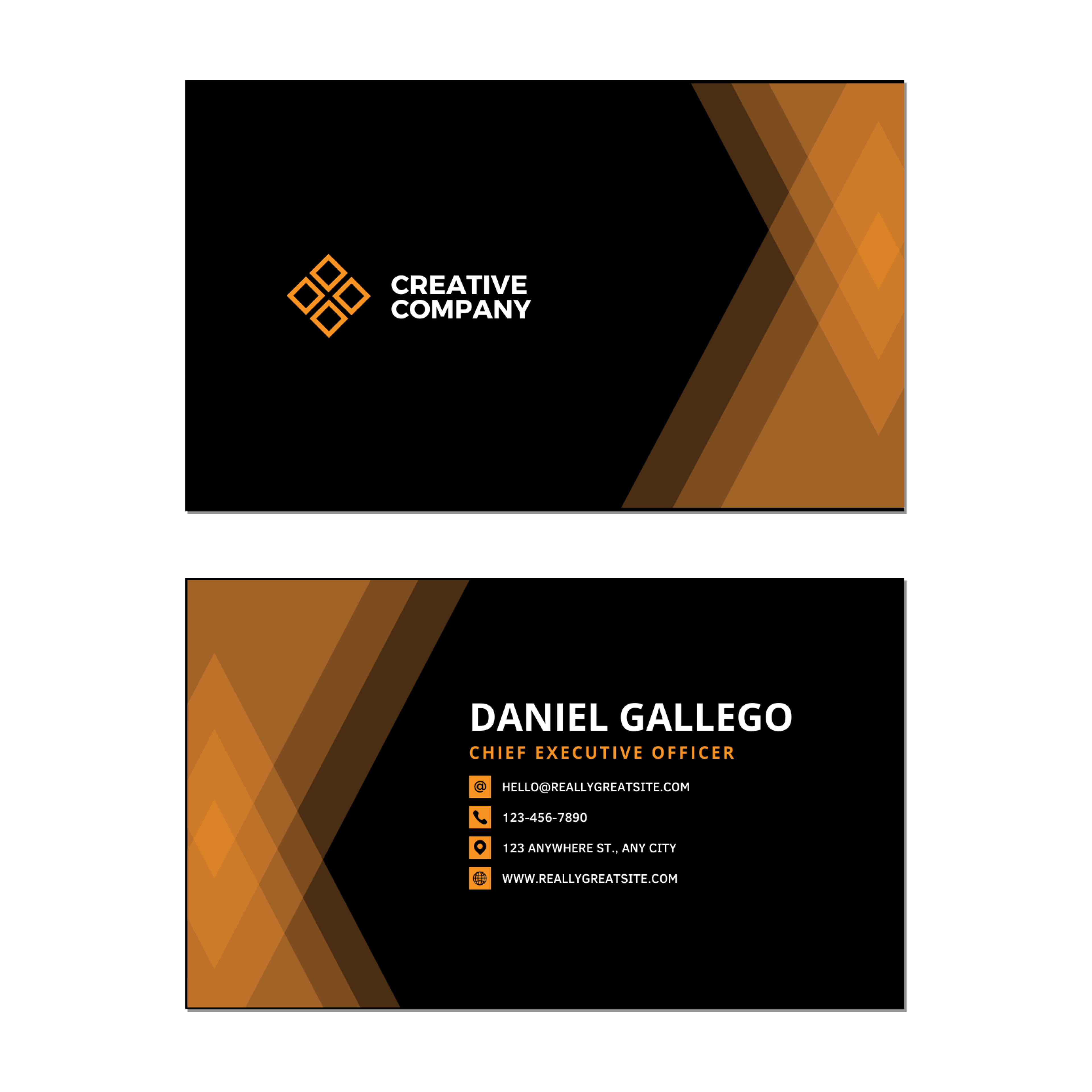 Orange Diamond Minimal - Business Card Template - Two Side