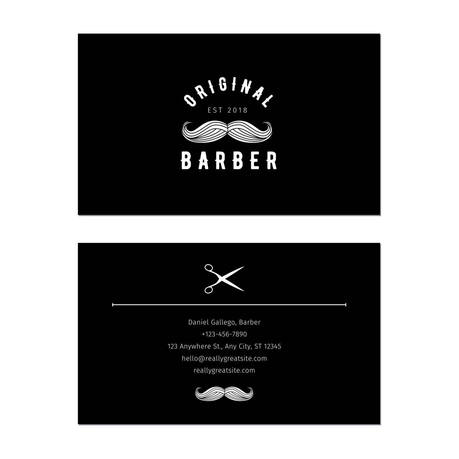 Minimal Barber Black - Business Card Template - Two Side
