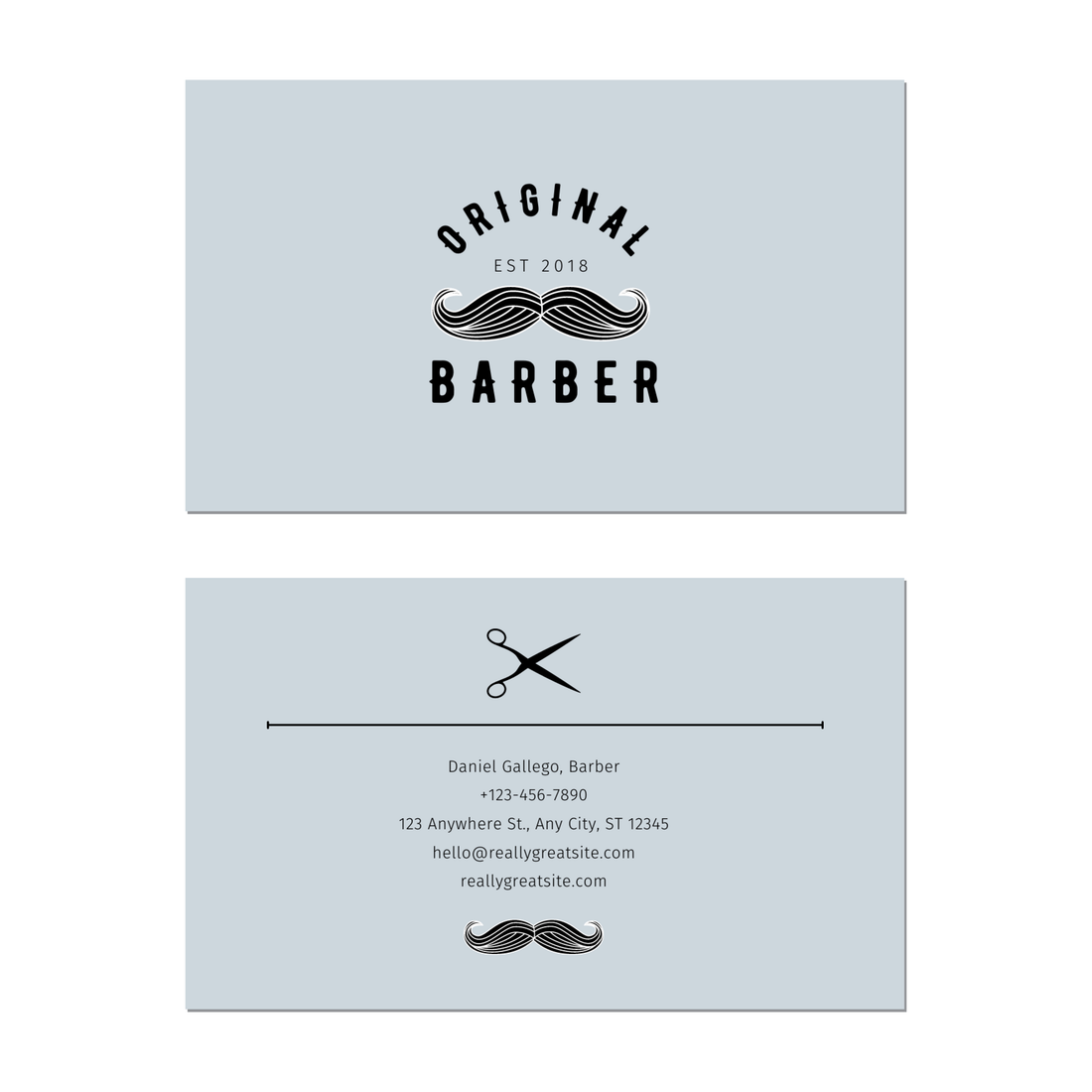 Minimal Barber Blue - Business Card Template - Two Side