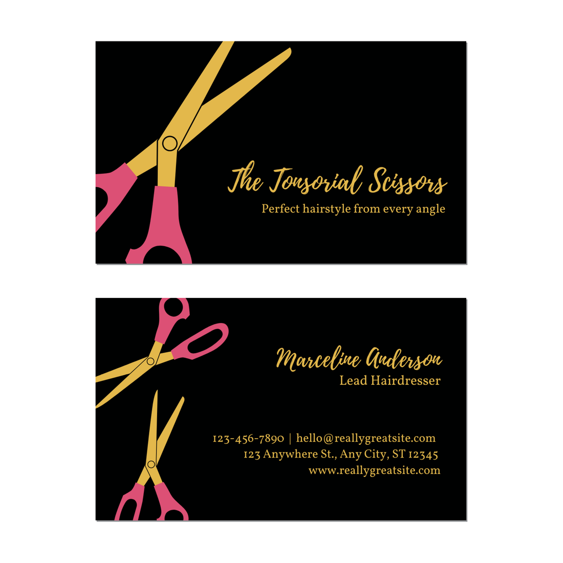 Pink Gold Hairstylist - Business Card Template - Two Side