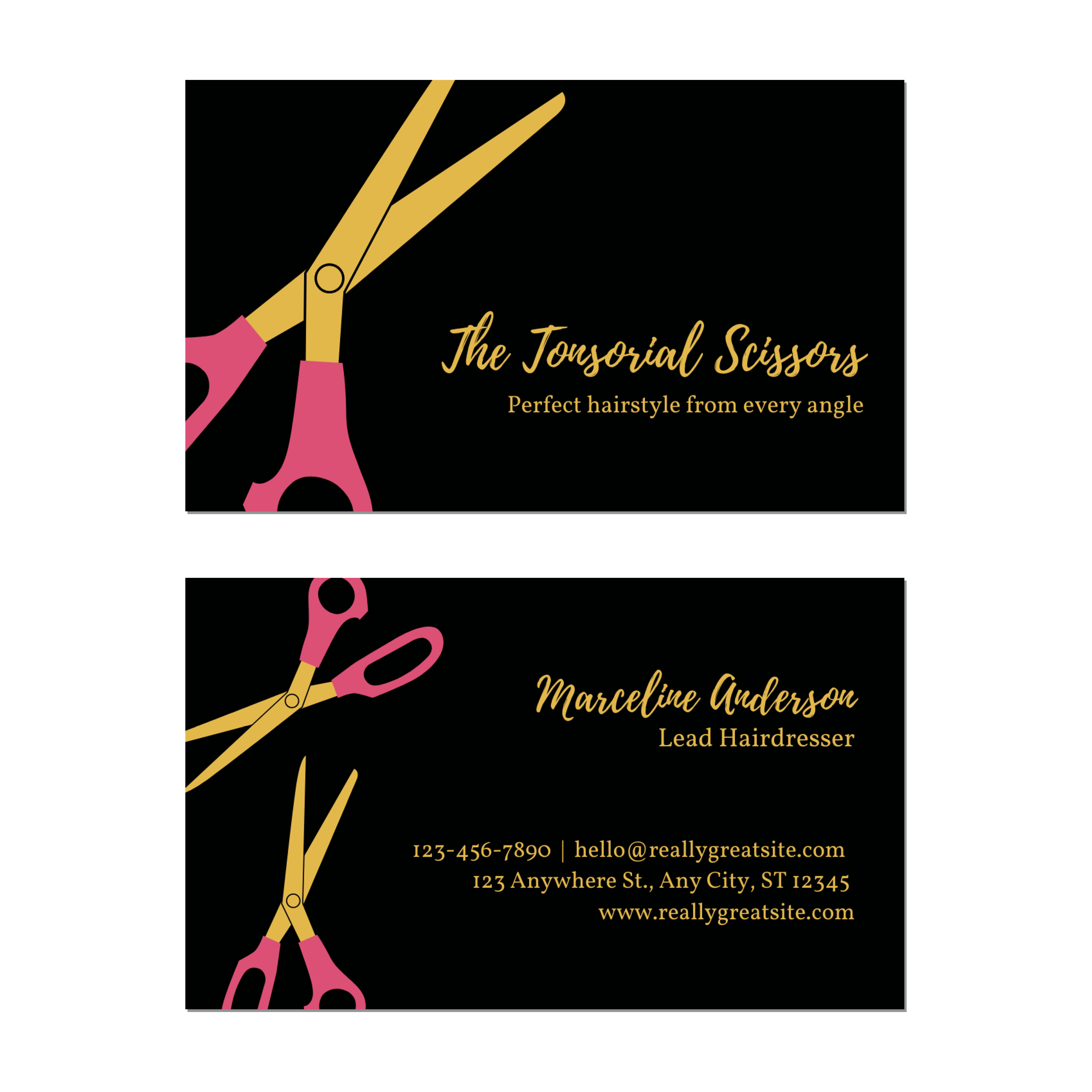 Pink Gold Hairstylist - Business Card Template - Two Side