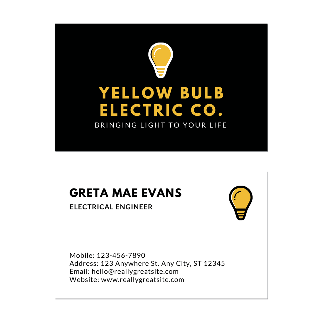 Yellow Lightbulb Electrian- Business Card Template - Two Side
