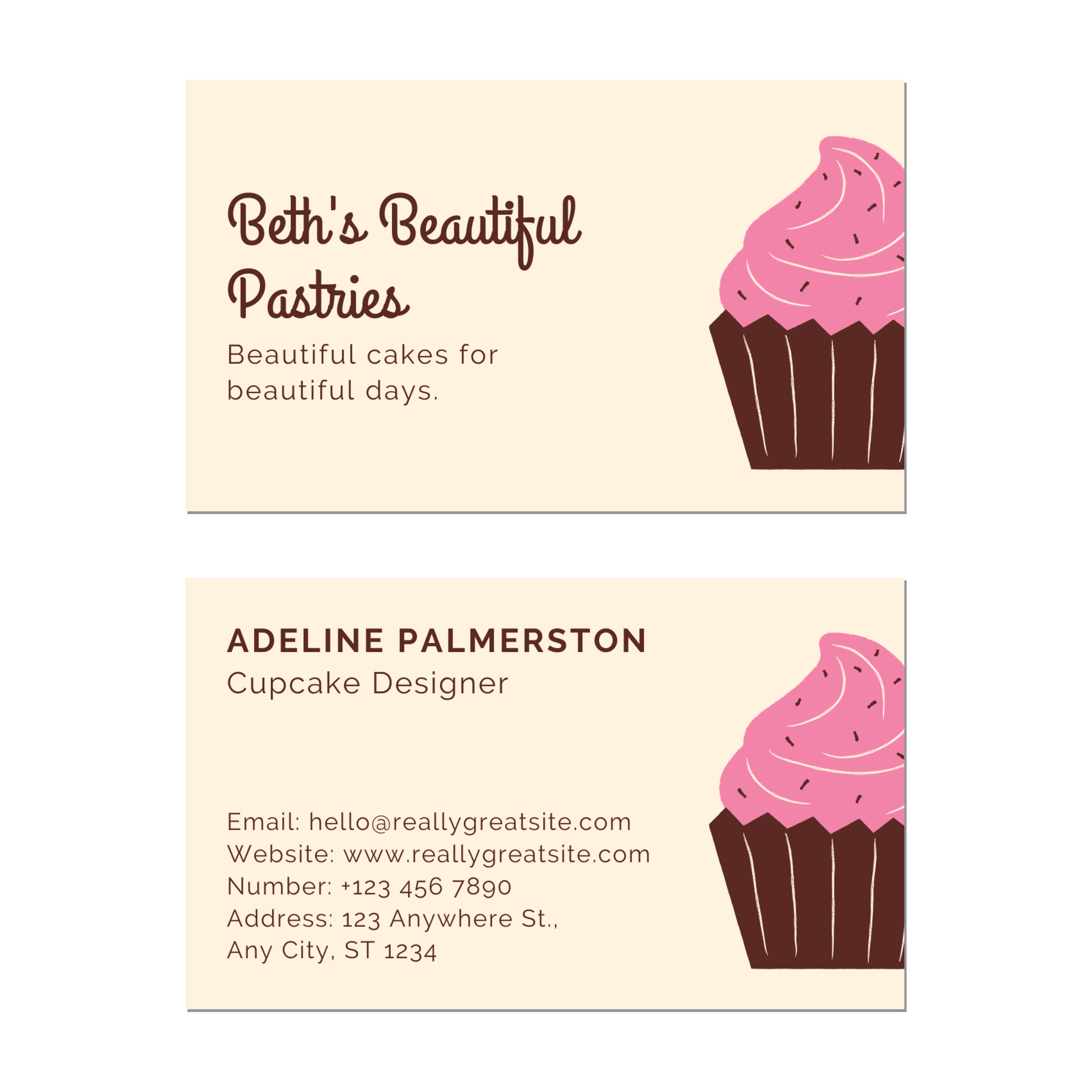 Cupcakes &amp; Pastries - Business Card Template - Two Side