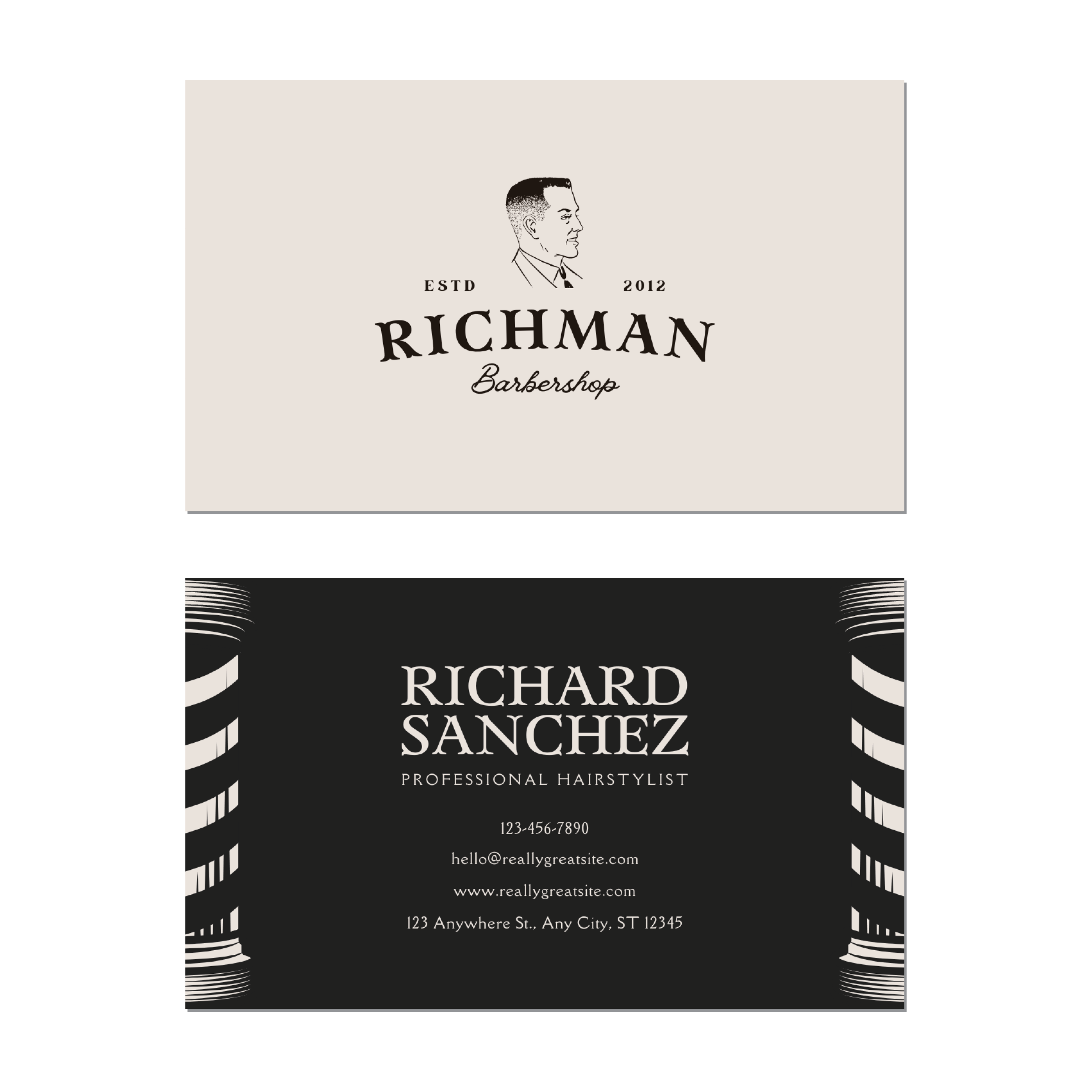 Old Time Barber - Business Card Template - Two Side