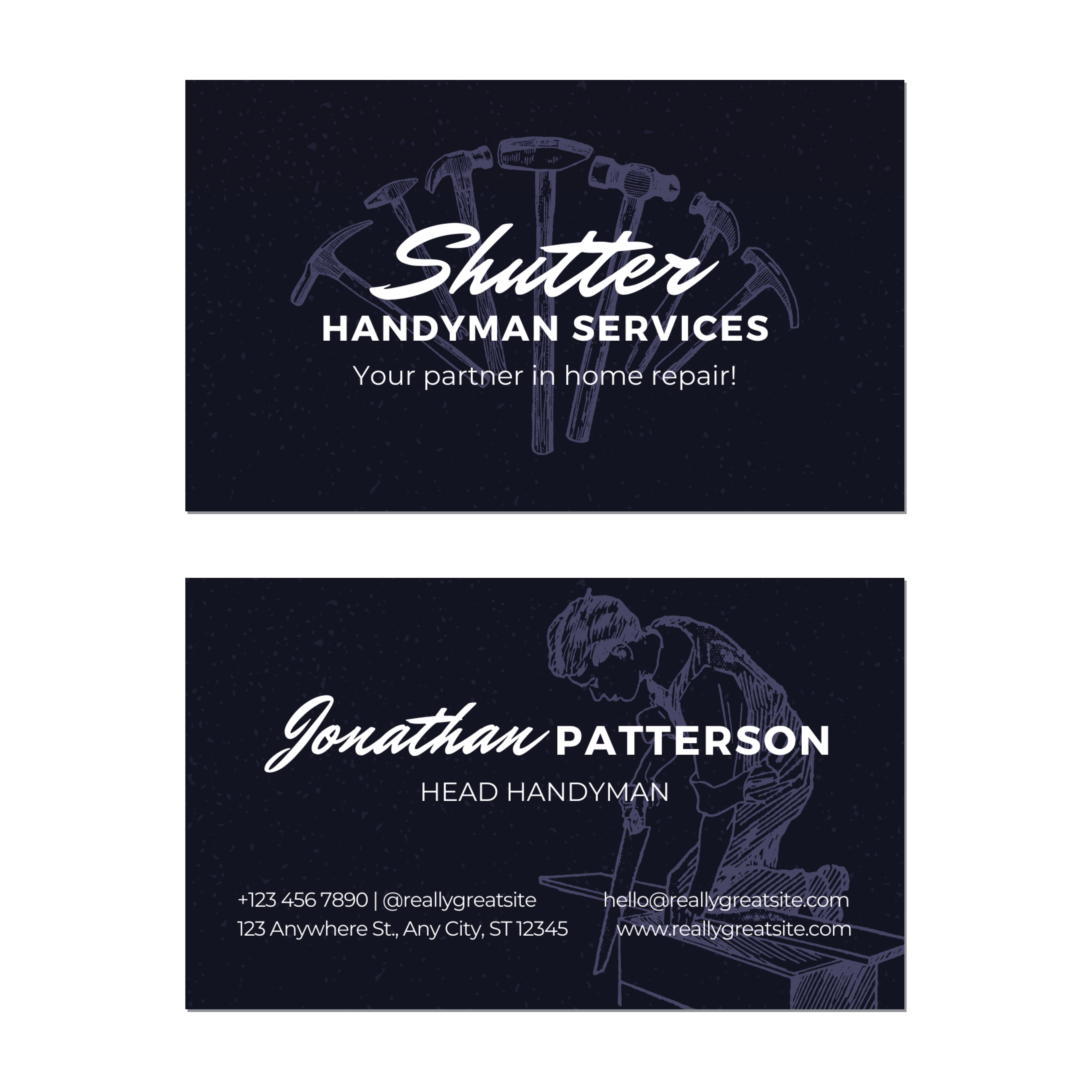 Simple Shadow Handyman - Business Card Template - Two Side