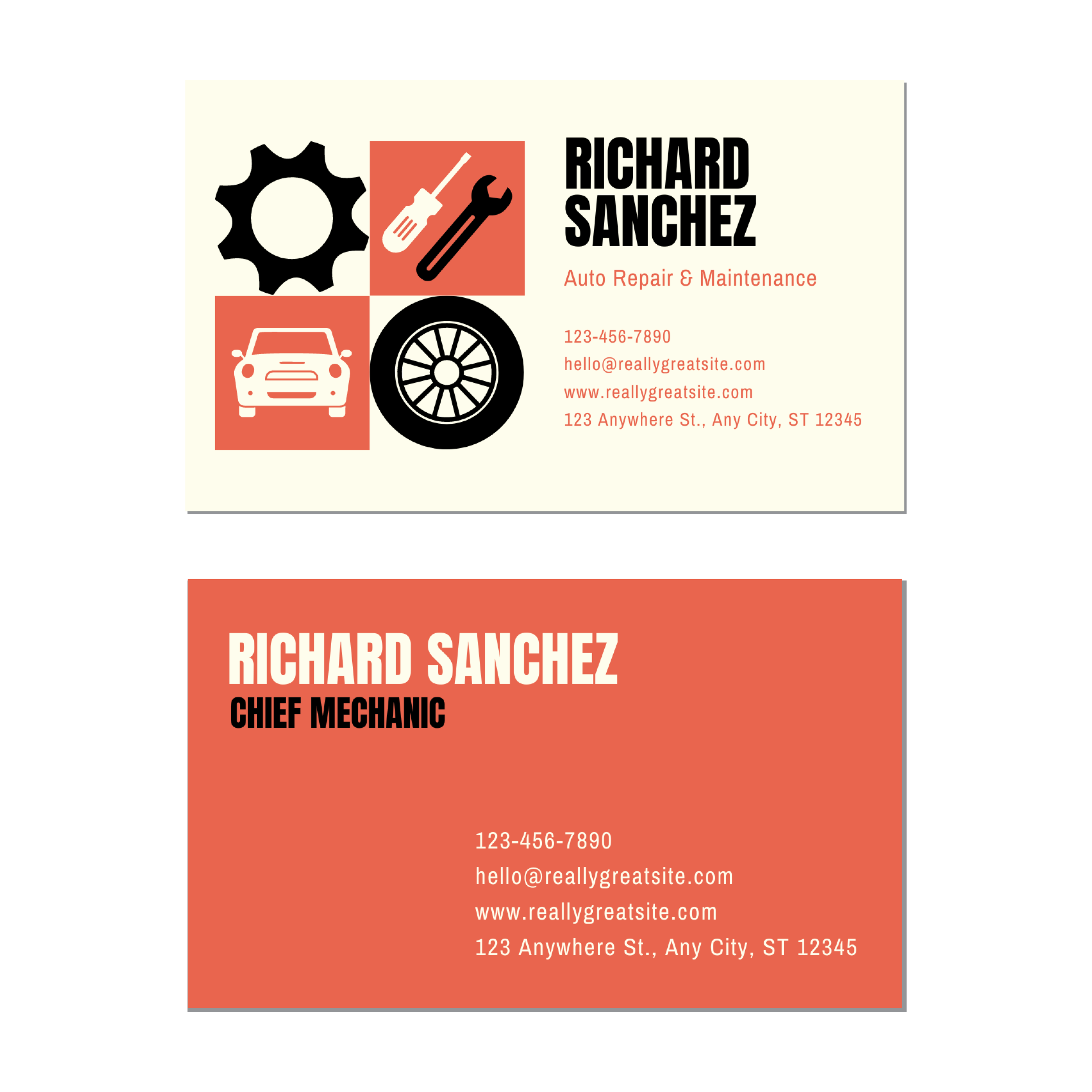 Auto Repair Orange - Business Card Template - Two Side