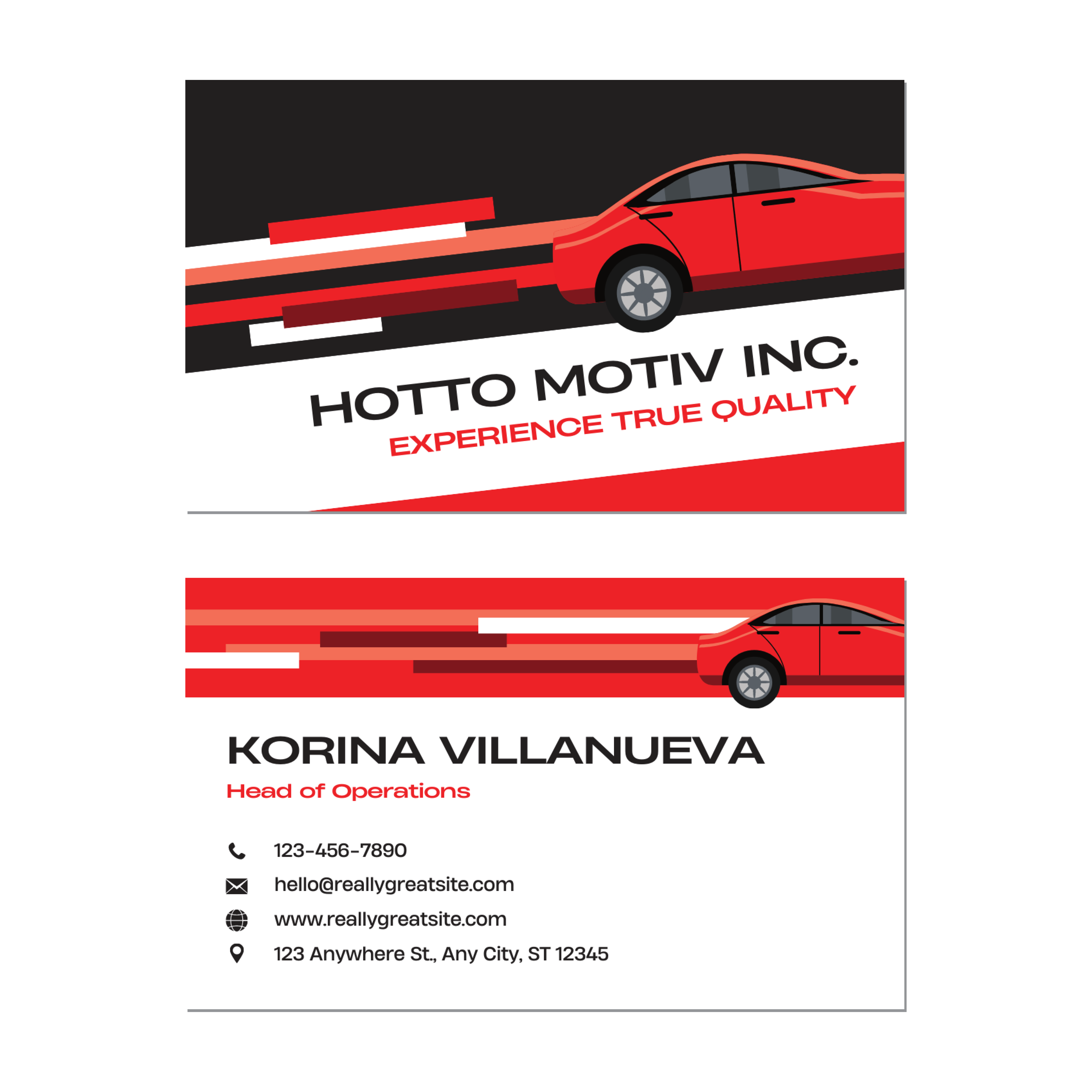 Red Racing Auto - Business Card Template - Two Side