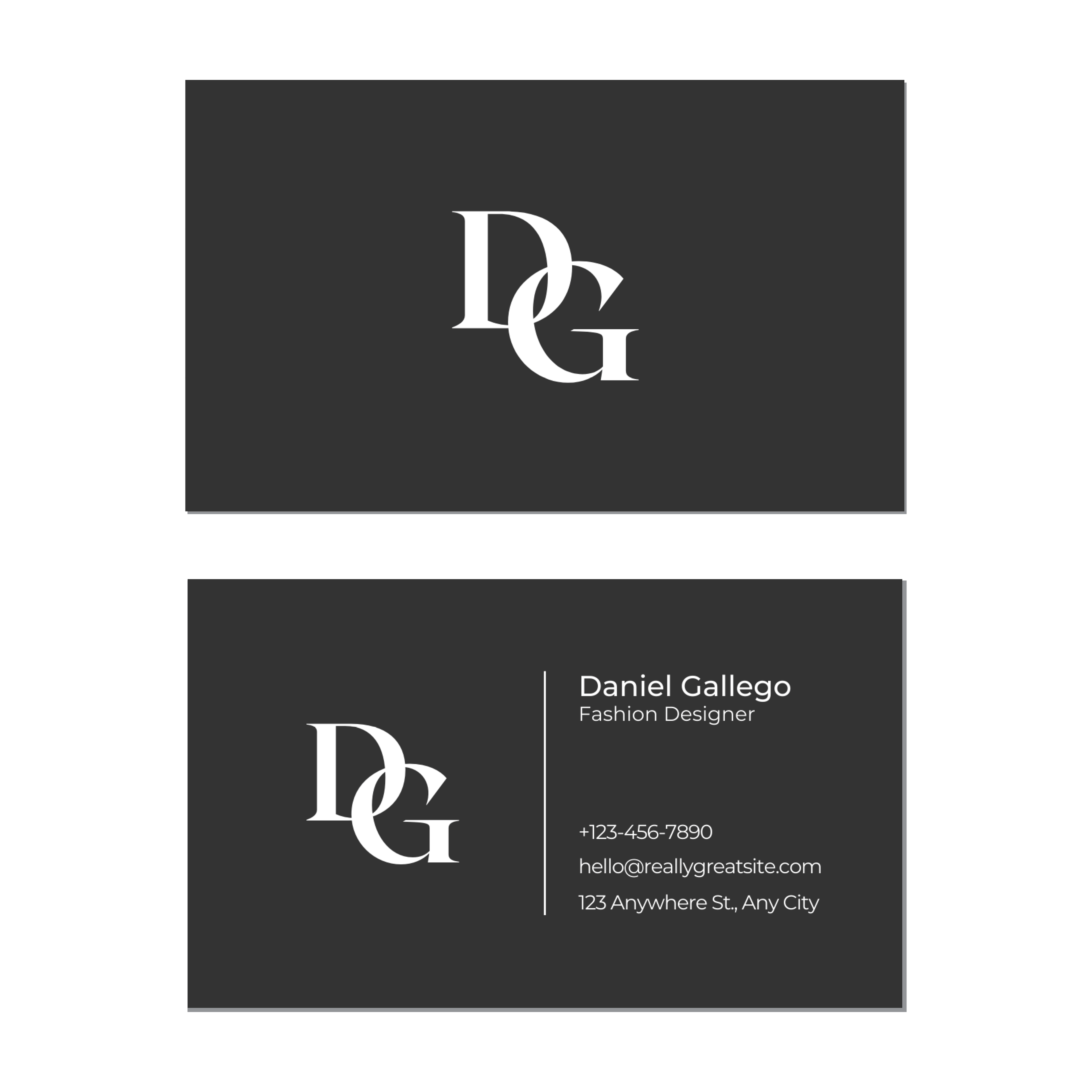 Simple Initials Black - Business Card Template - Two Side