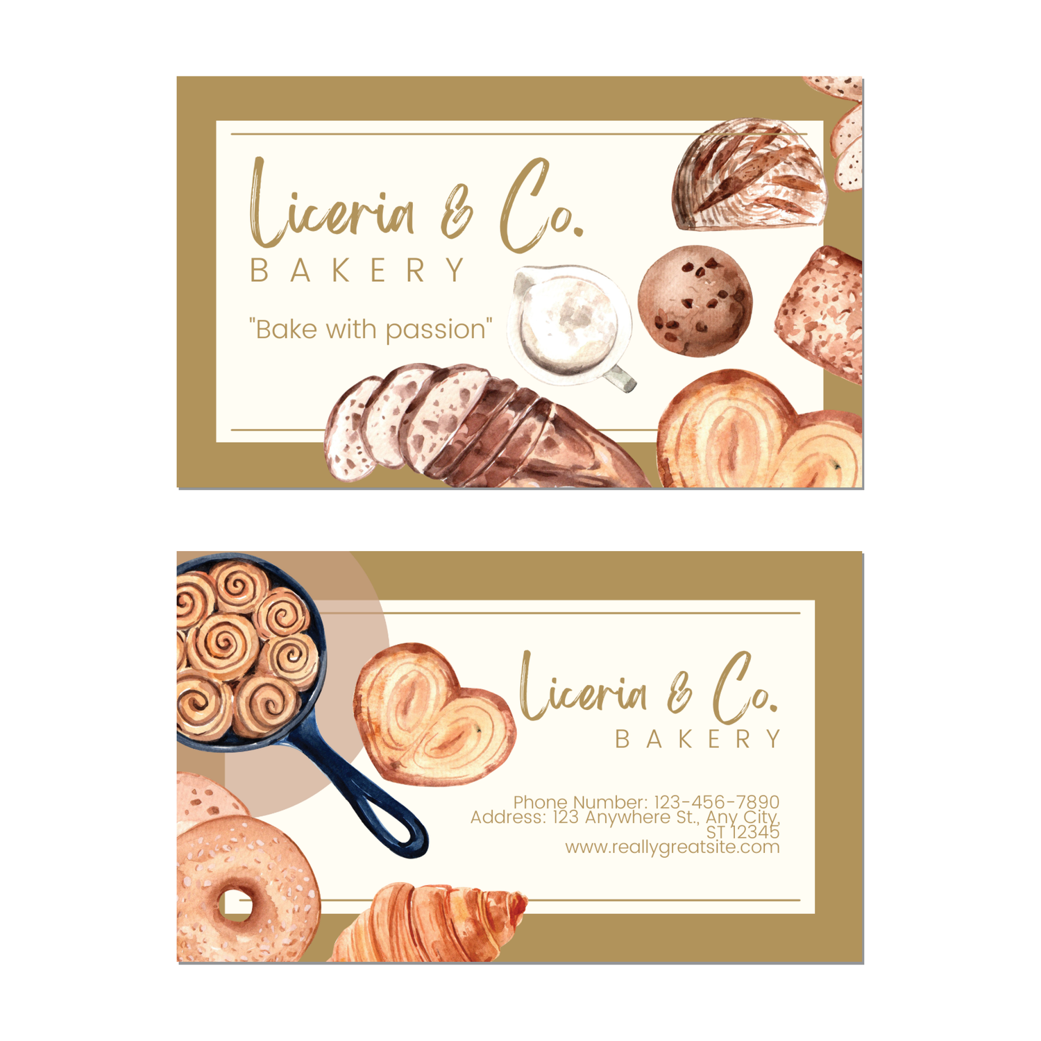 Pastries &amp; Bakery - Business Card Template - Two Side