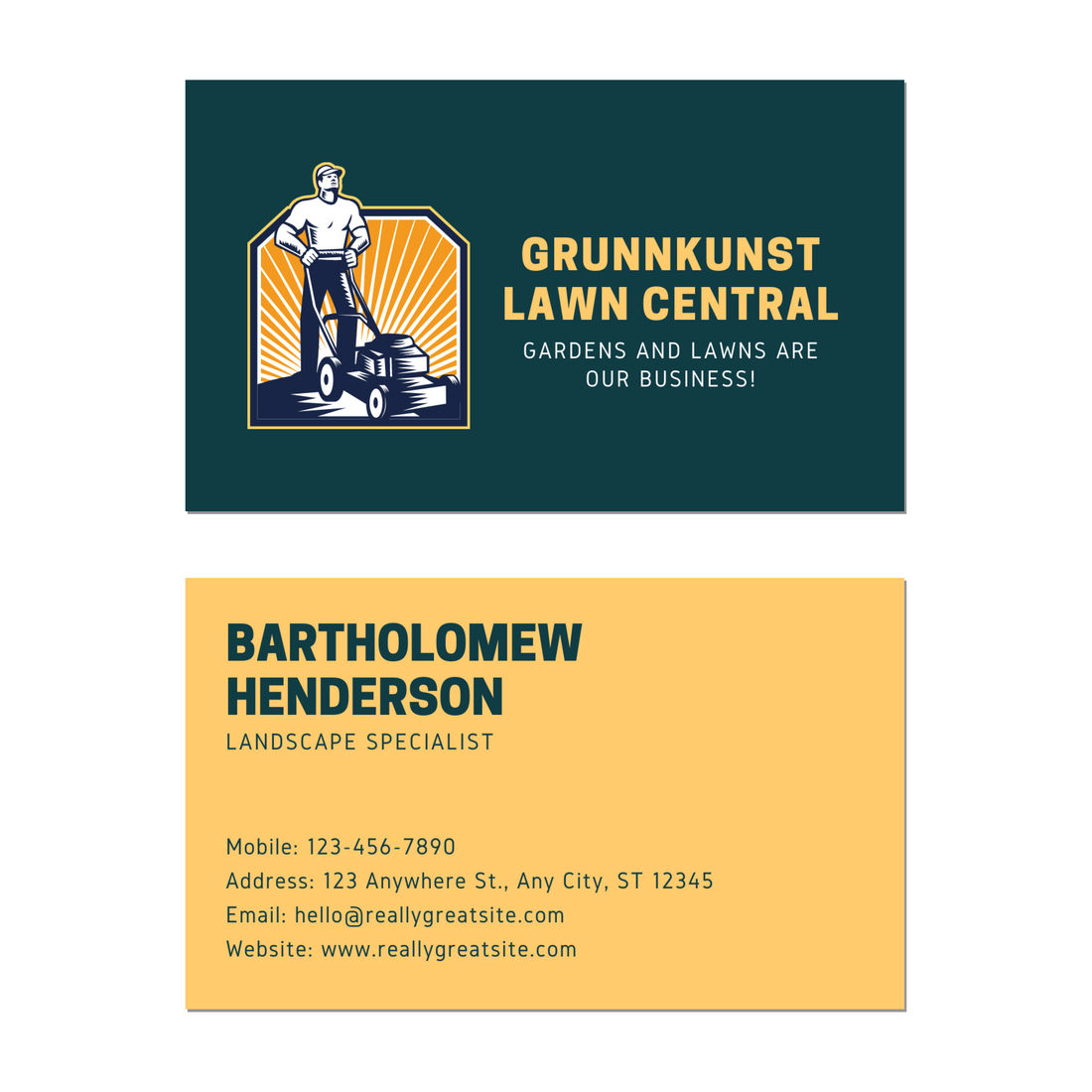 Green Yellow Lawn Care - Business Card Template - Two Side