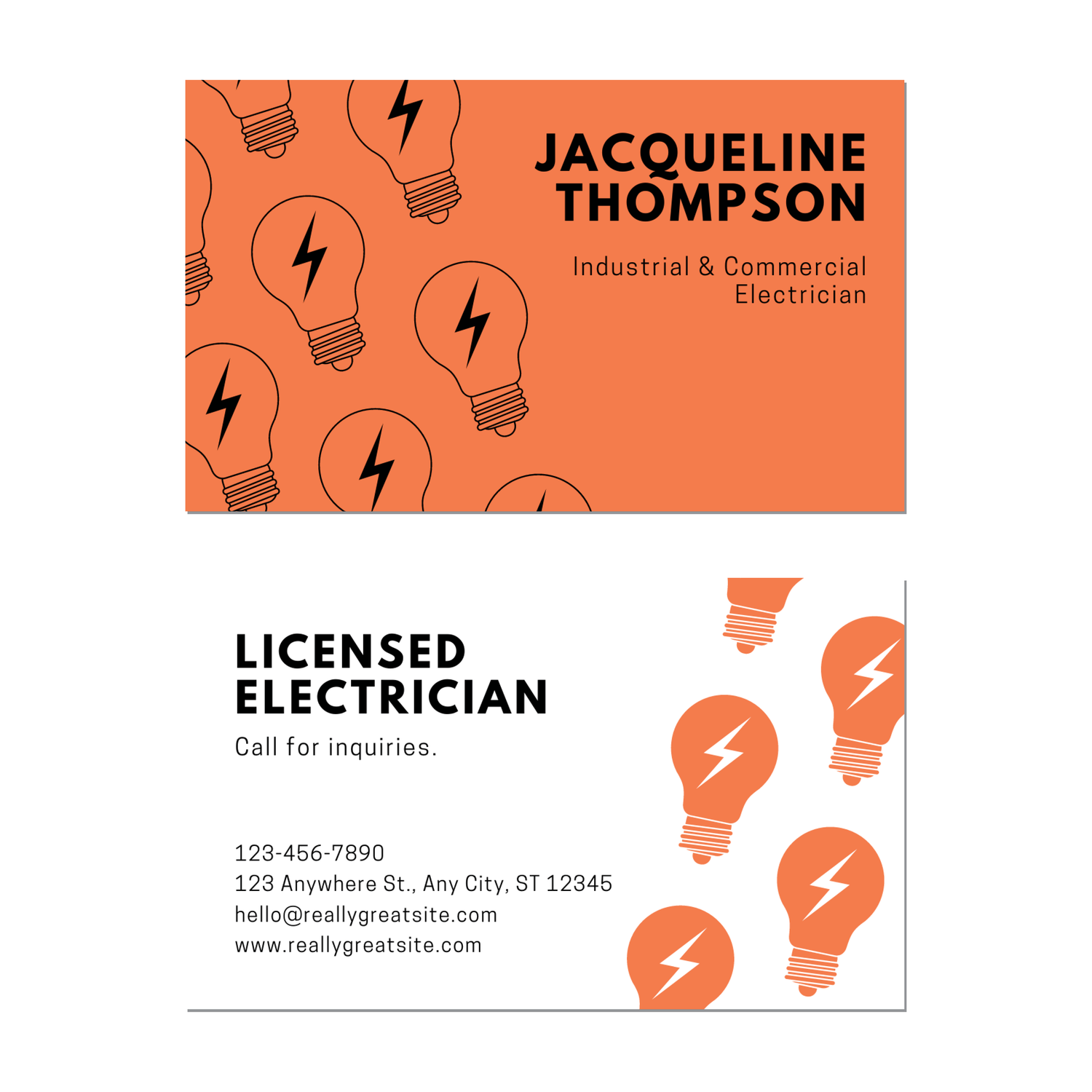 Orange Electrician - Business Card Template - Two Side