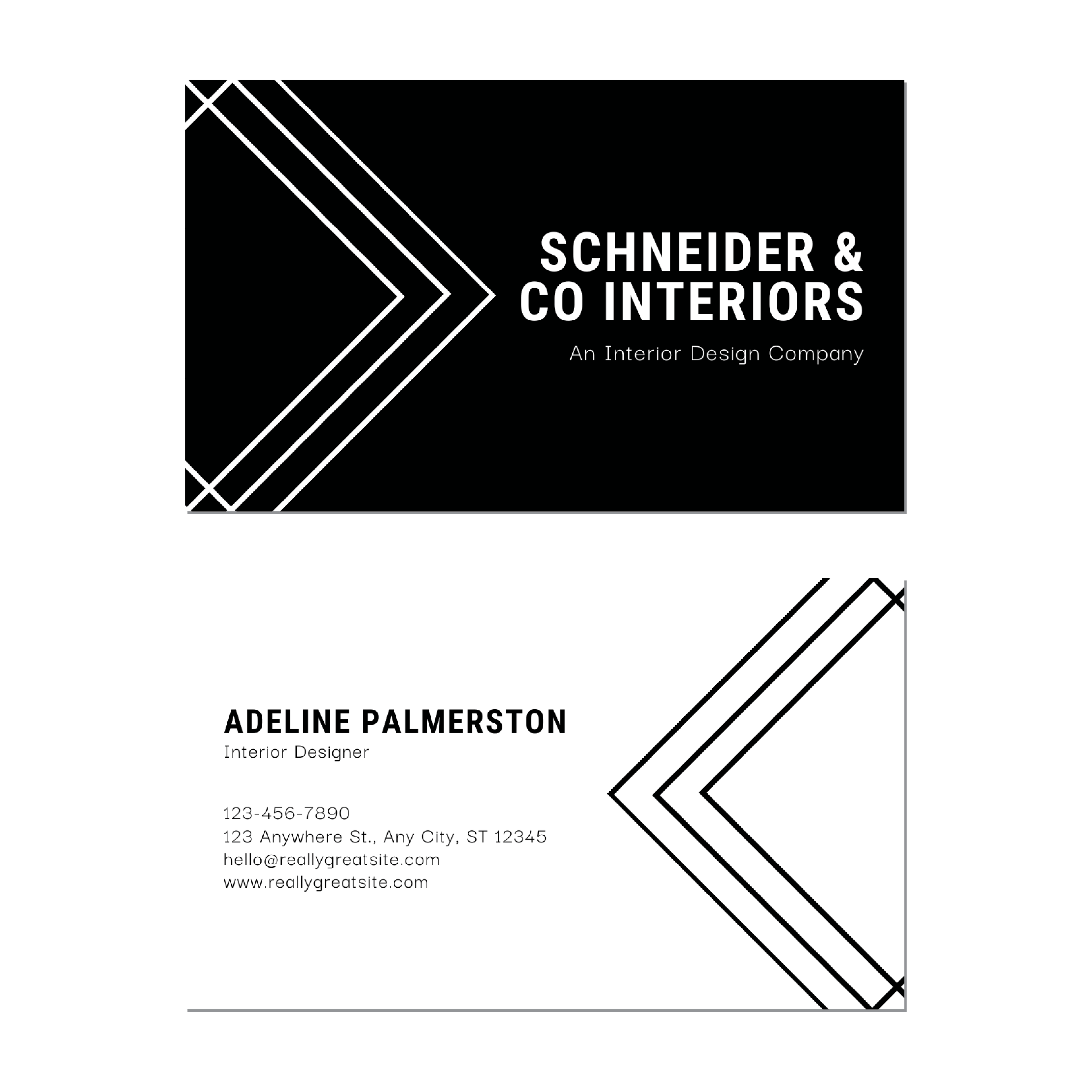 Black White Geo Lines - Business Card Template - Two Side