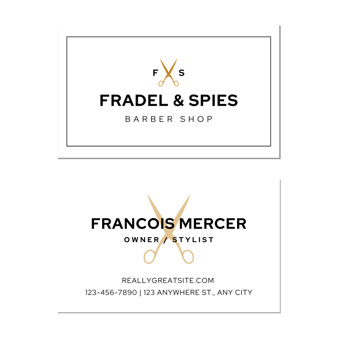 White Gold Barber - Business Card Template - Two Side