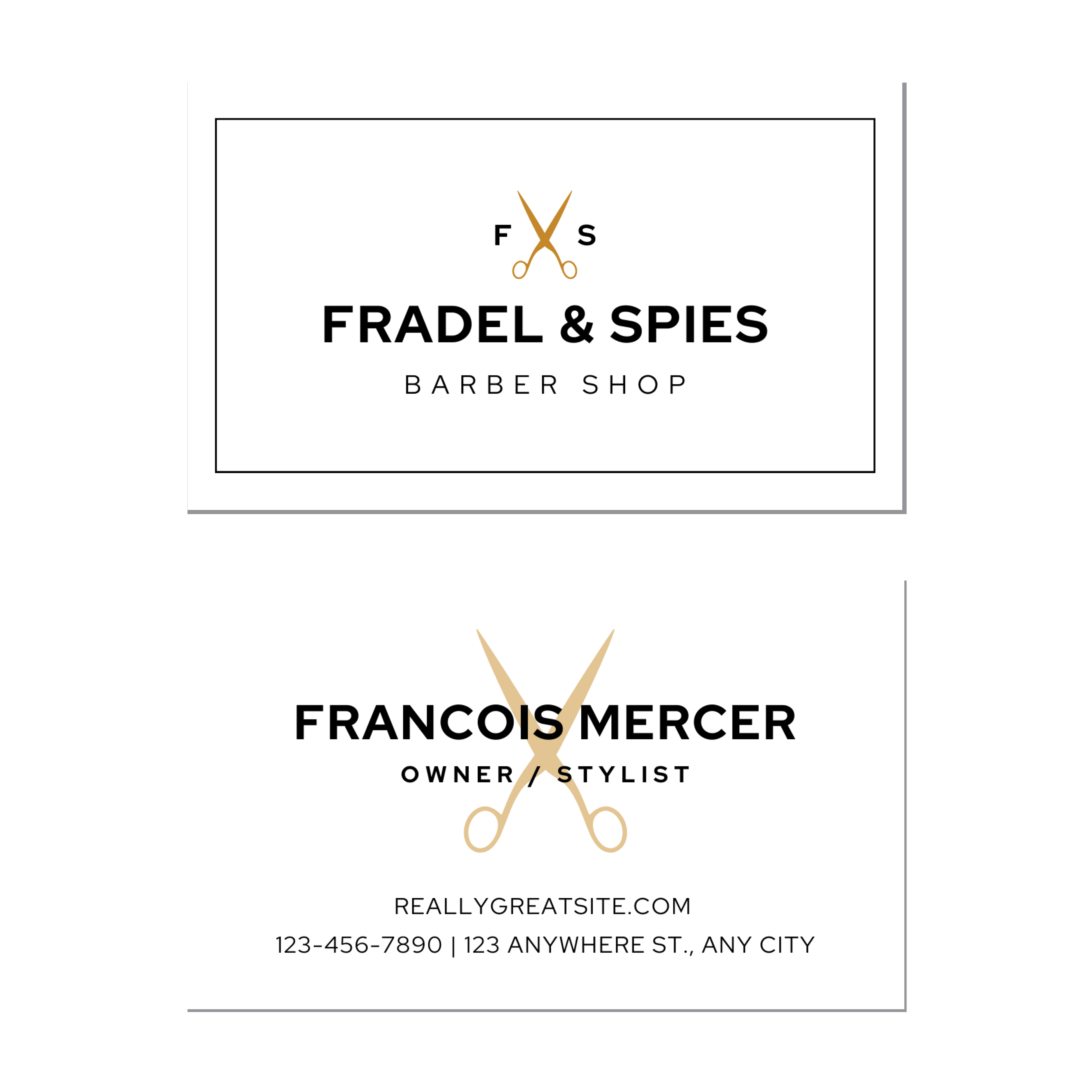 White Gold Barber - Business Card Template - Two Side