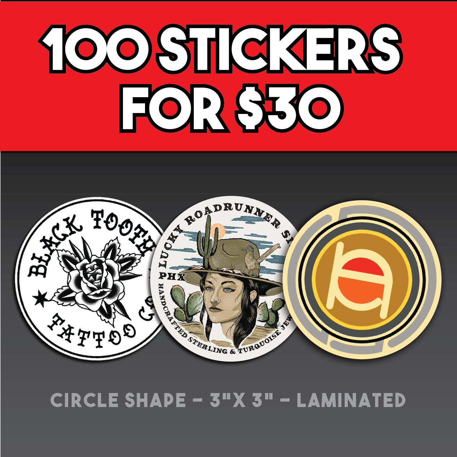 100 3&quot; Circle Stickers For Only $30