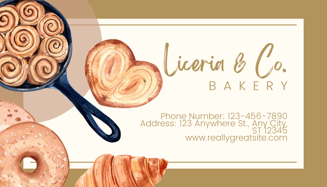 Pastries &amp; Bakery - Business Card Template - One Side