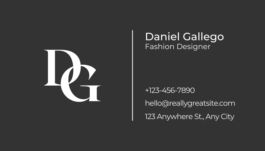 Simple Initials Black - Business Card Template - One Side