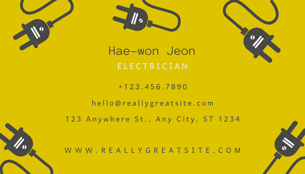 Yellow Electric Plug - Business Card Template - One Side