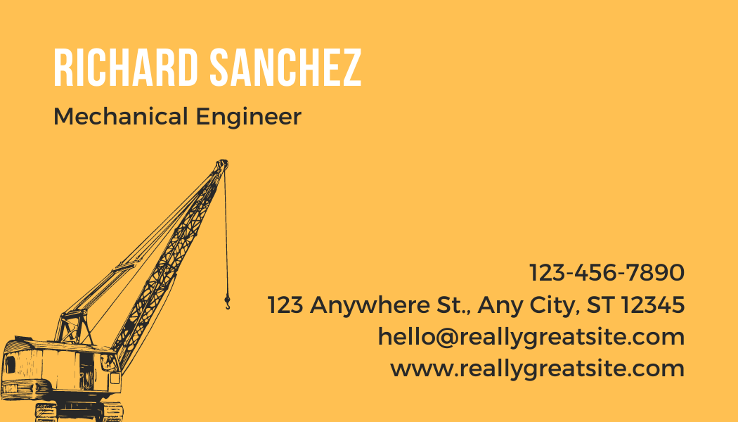 Construction Crane - Business Card Template - One Side