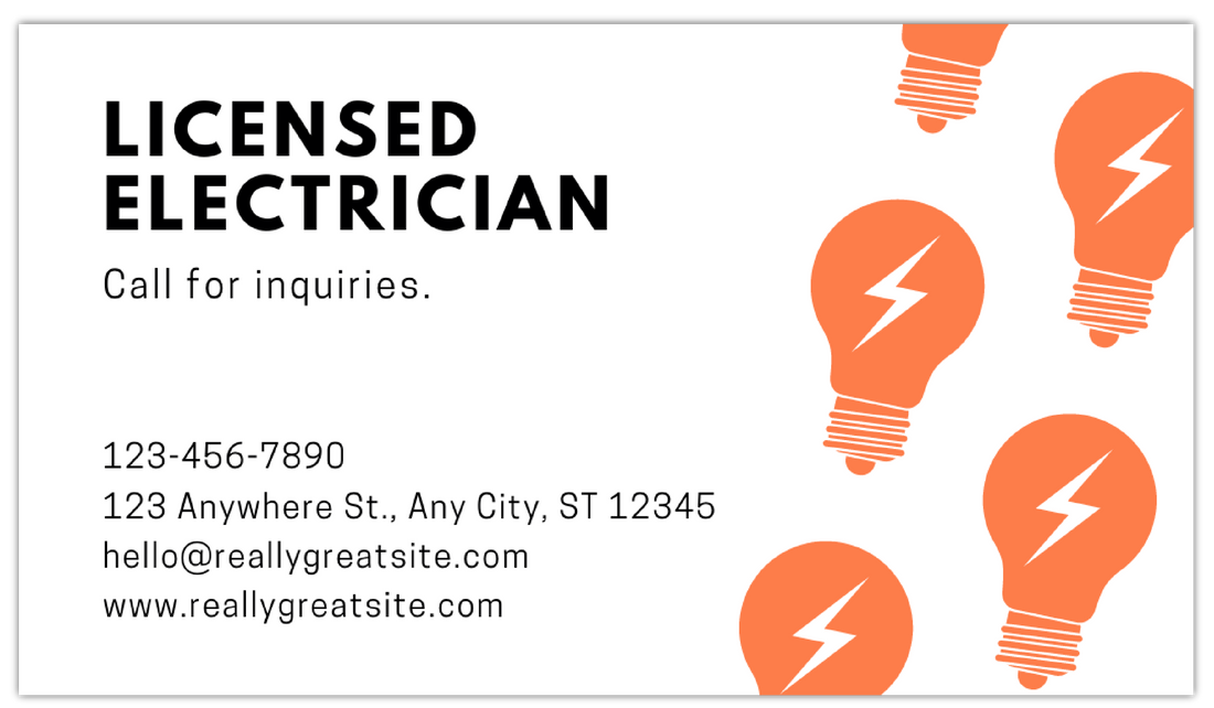 Orange Electrician - Business Card Template - One Side