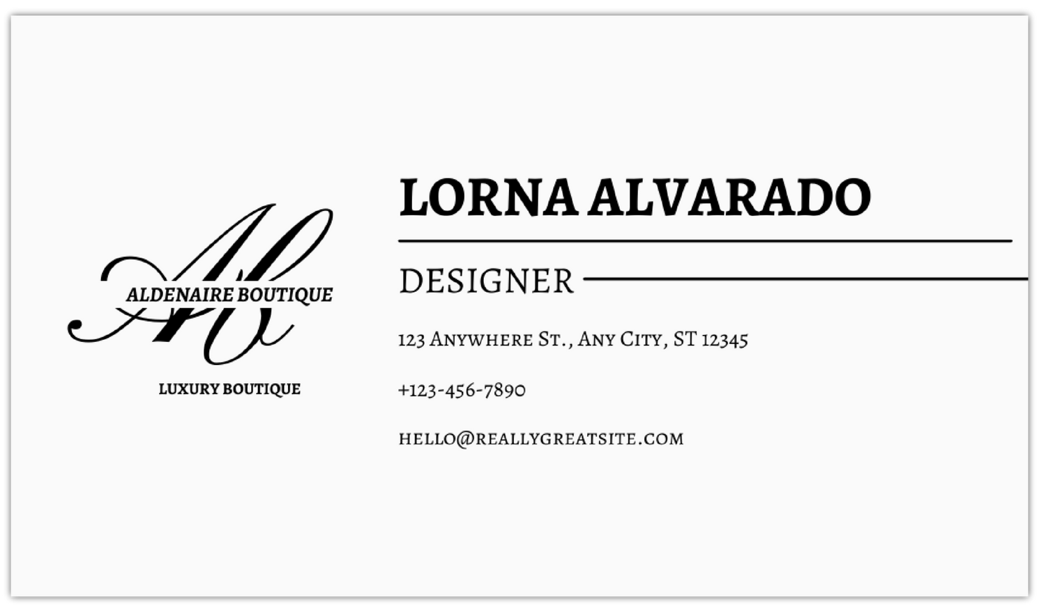 Minimal Script Initials - Business Card Template - One Side